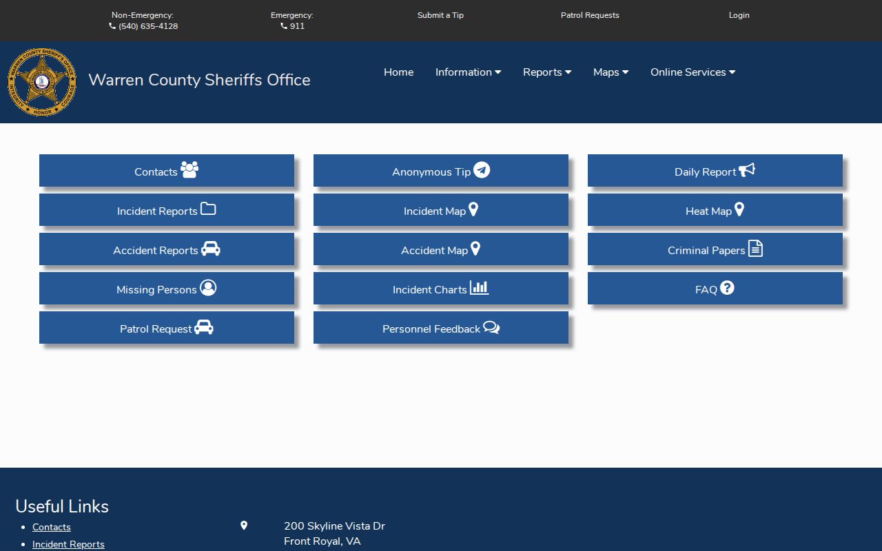 Warren County criminal records menu in Citizen Connect