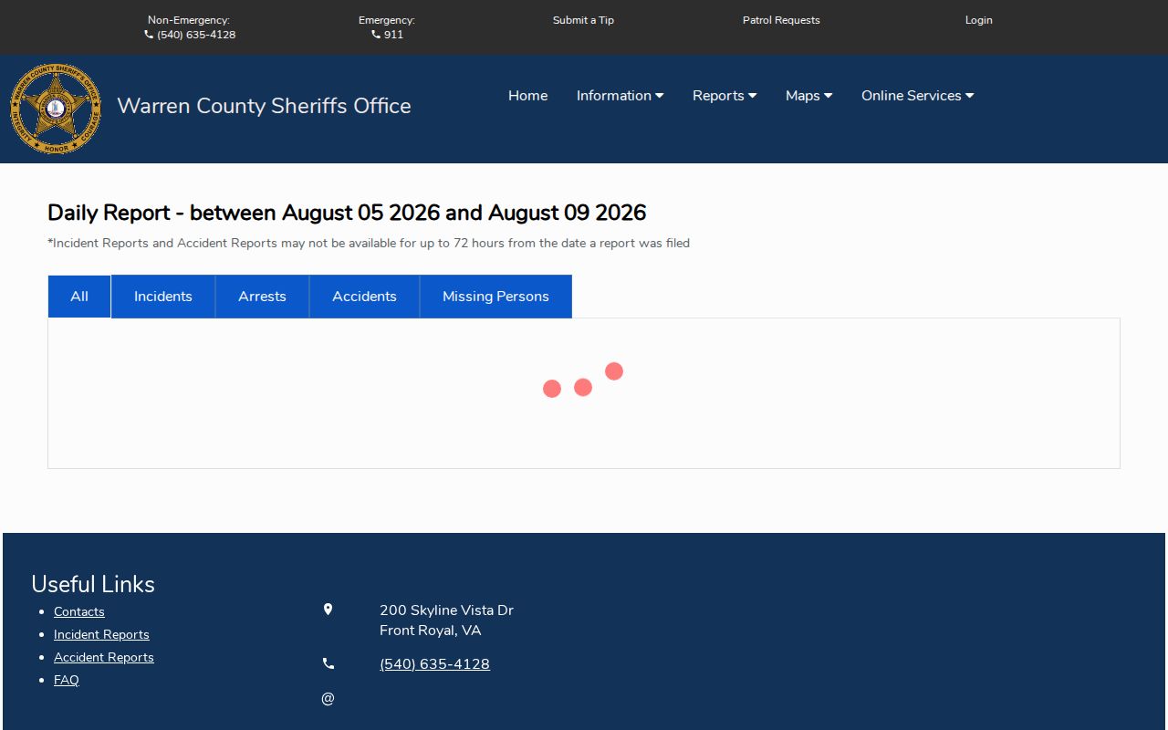 Warren County arrest history five-day Citizen Connect report