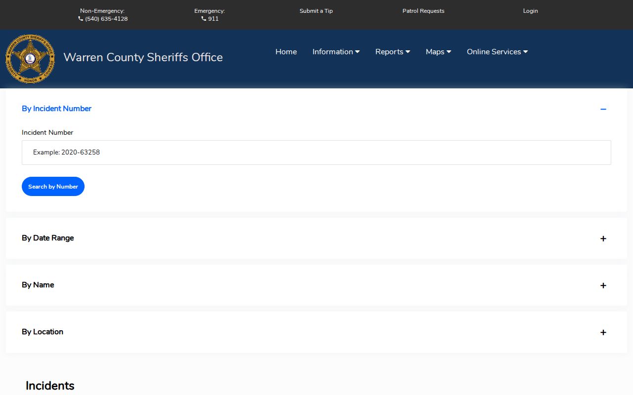 Warren County arrest and incident search modes