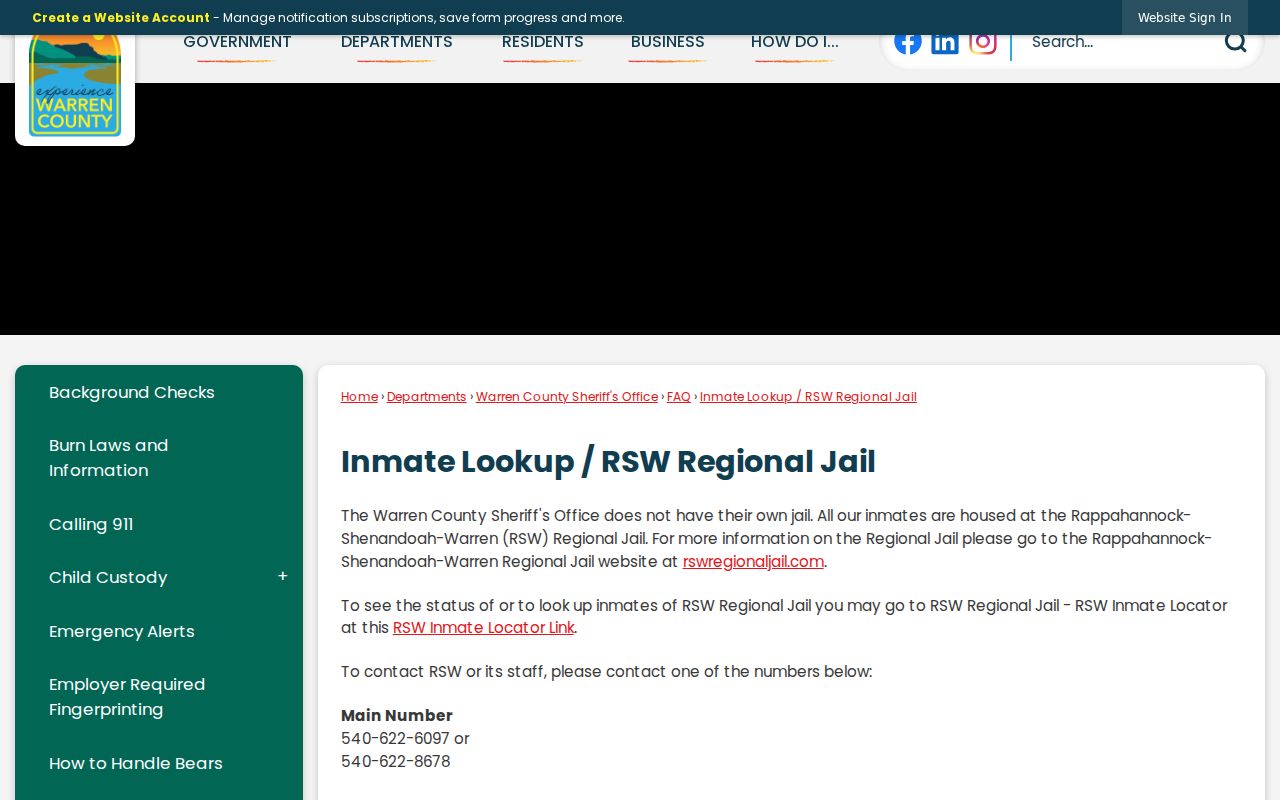 Warren County arrest record notice for RSW Regional Jail