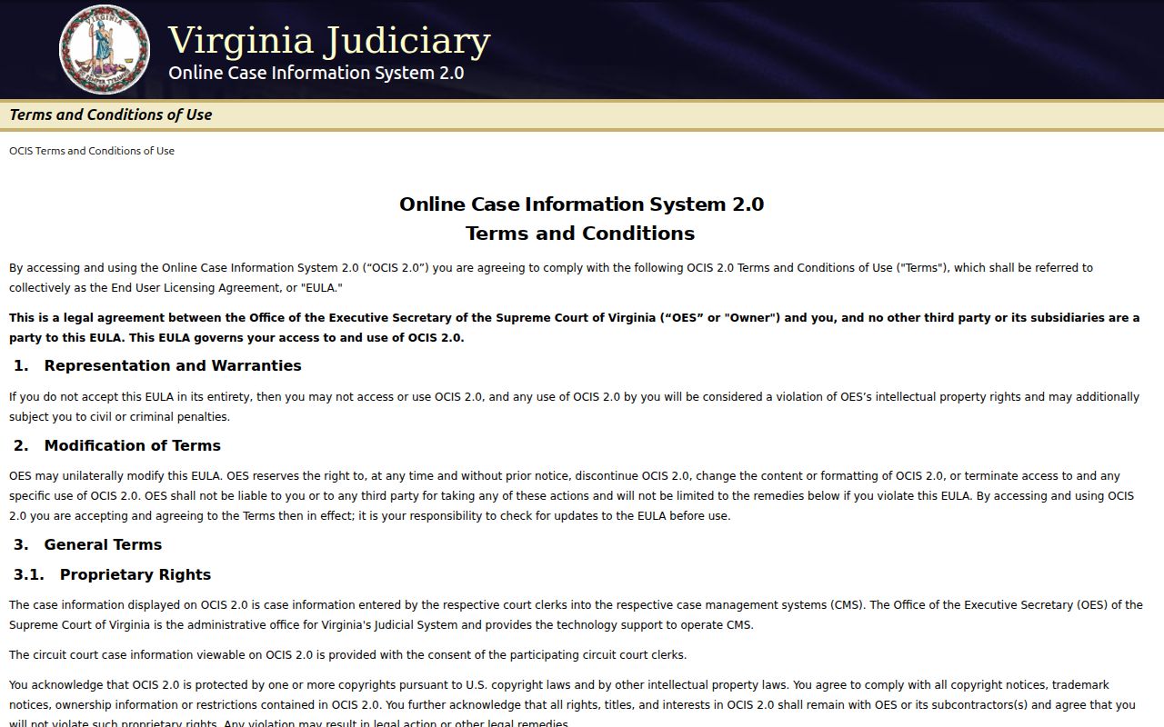 Warren County criminal court case search in Virginia OCIS