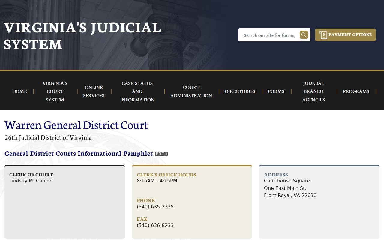 Warren County criminal case schedule for General District Court