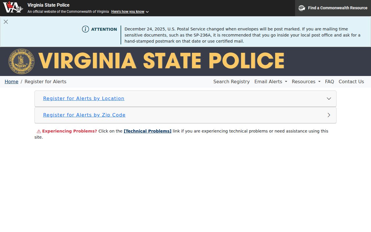 Warren County sex offender registry address and ZIP alert registration fields